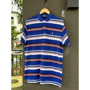 Polo Ralph Lauren Men’s Large Classic Fit Blue Striped Mesh Golf Polo Shirt Top